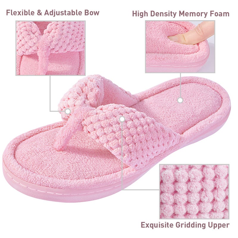 Parlovable Women's Flip Flop Slippers Memory Foam Slip on Thong Slipper, Breathable Cozy Open Toe House Shoes, Anti-Skid Rubber Sole Sandal Indoor Outdoor Pink 9-10 - Image 2
